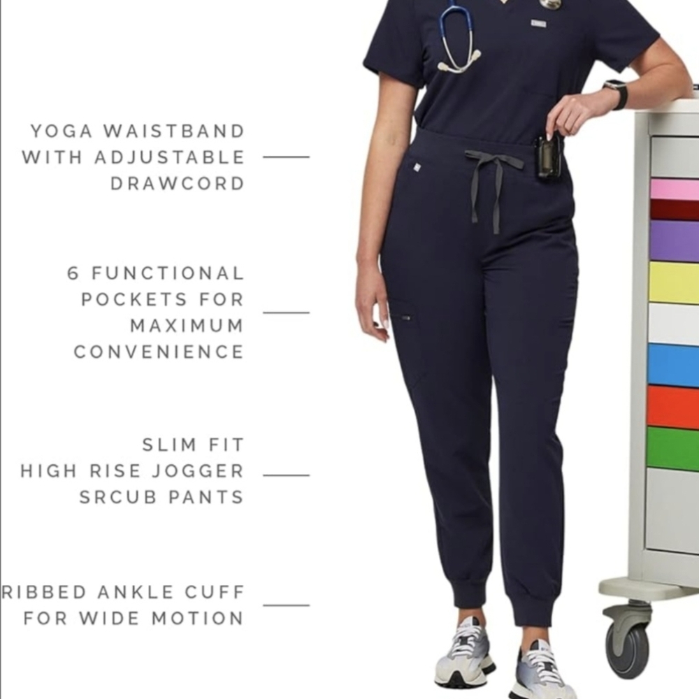 Figs Zamora High Rise Navy Blue Jogger Scrubs Small TALL